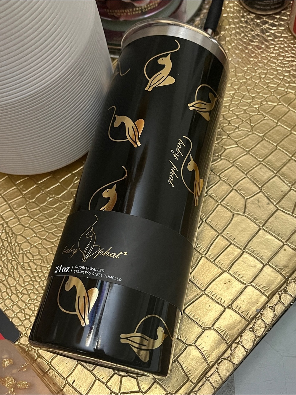Baby Phat Black and Gold Stainless Steel Tumbler